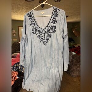 Crown & Ivy Blue Dress with Black Embroidery